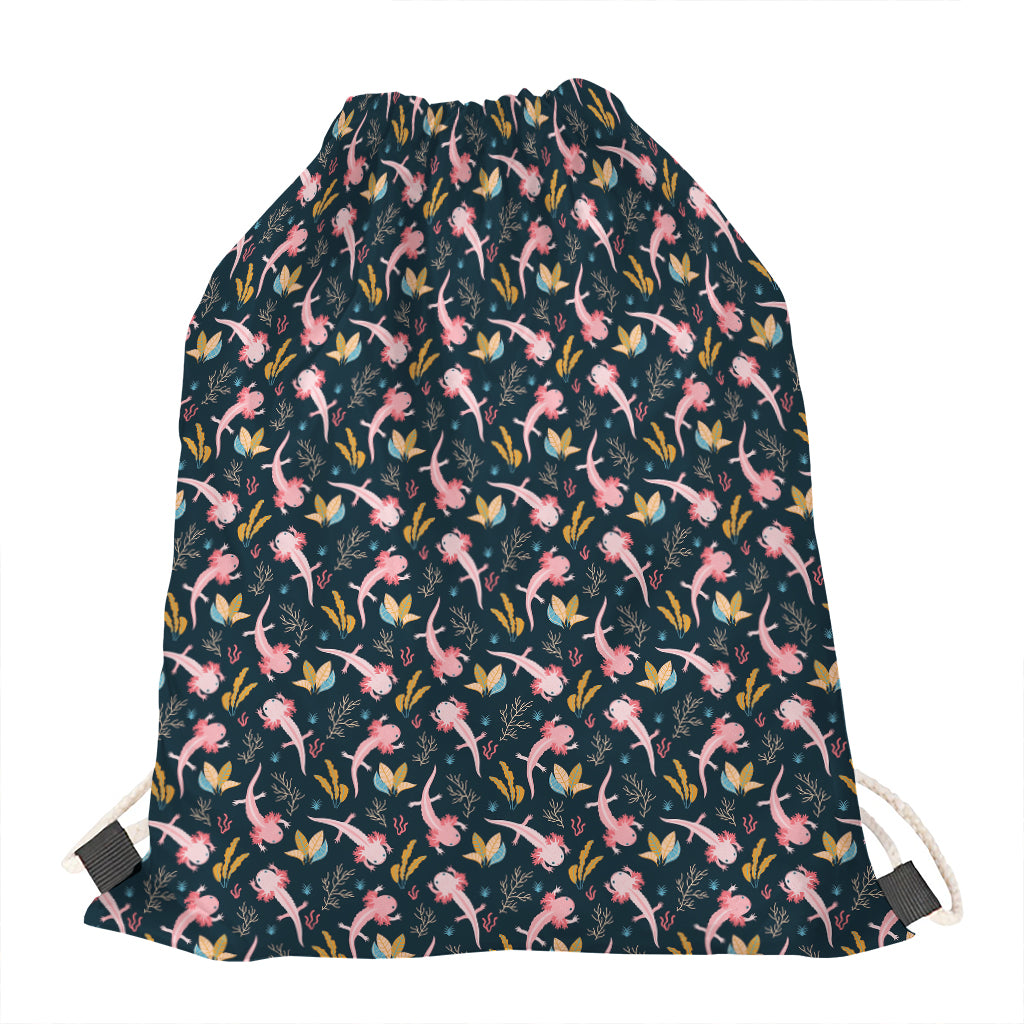 Pink Axolotl Pattern Print Drawstring Bag