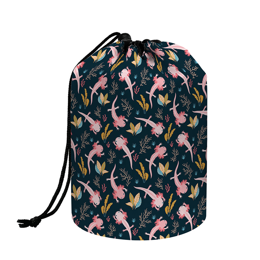 Pink Axolotl Pattern Print Drawstring Makeup Bag
