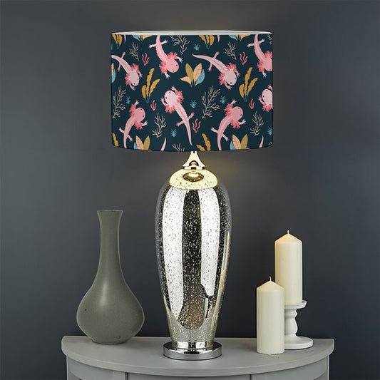 Pink Axolotl Pattern Print Drum Lamp Shade