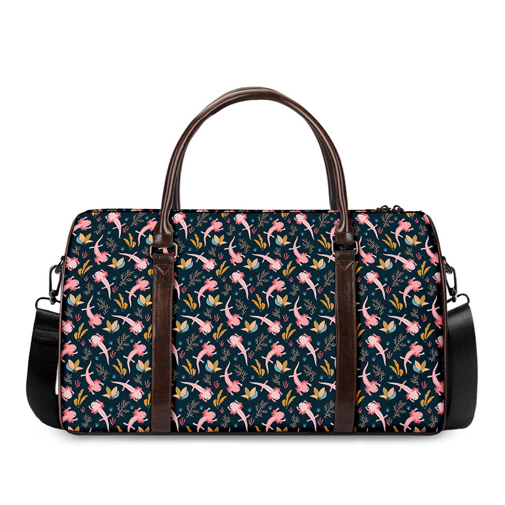 Pink Axolotl Pattern Print Duffle Bag