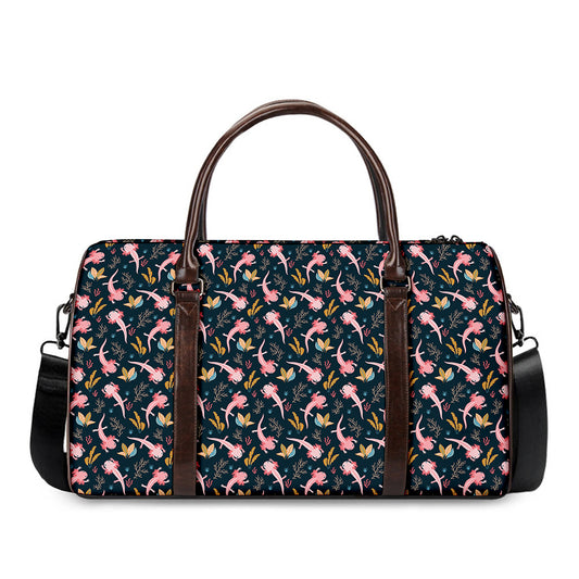 Pink Axolotl Pattern Print Duffle Bag