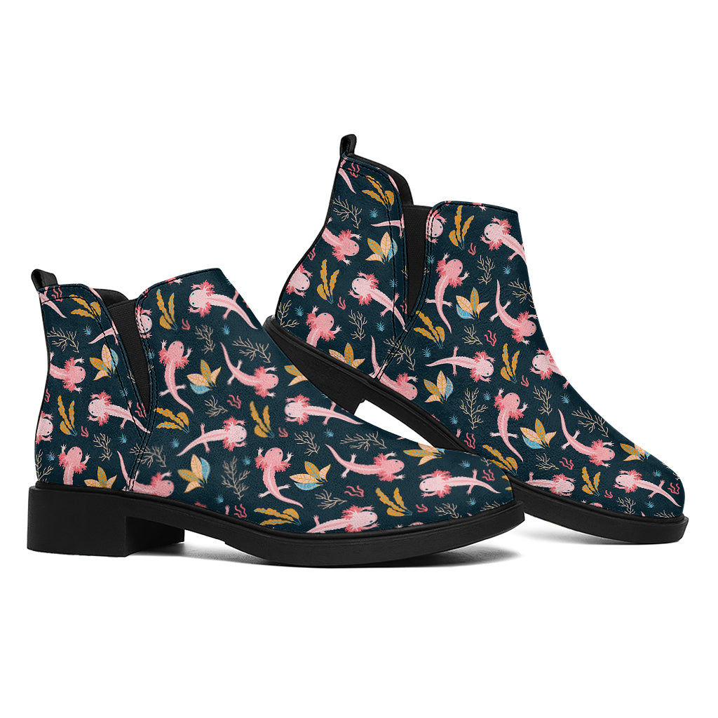 Pink Axolotl Pattern Print Flat Ankle Boots