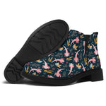 Pink Axolotl Pattern Print Flat Ankle Boots