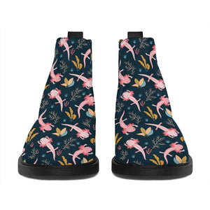 Pink Axolotl Pattern Print Flat Ankle Boots