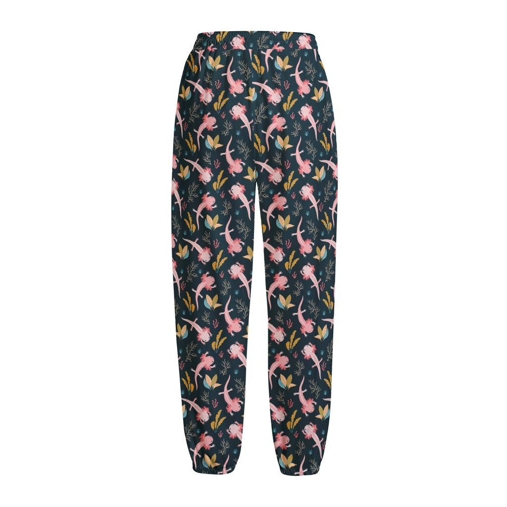 Pink Axolotl Pattern Print Fleece Lined Knit Pants