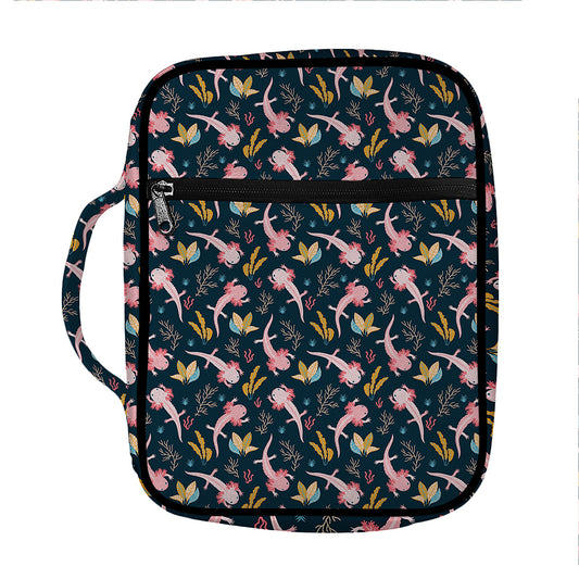 Pink Axolotl Pattern Print Front Pocket Bible Bag