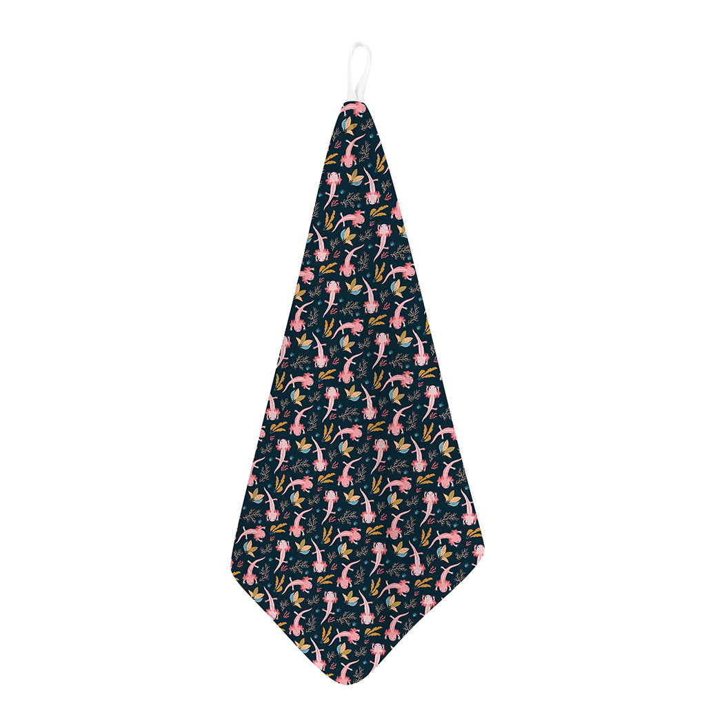Pink Axolotl Pattern Print Hand Towel