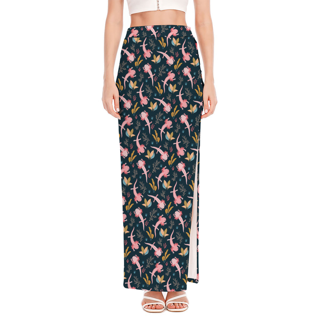 Pink Axolotl Pattern Print High Slit Maxi Skirt