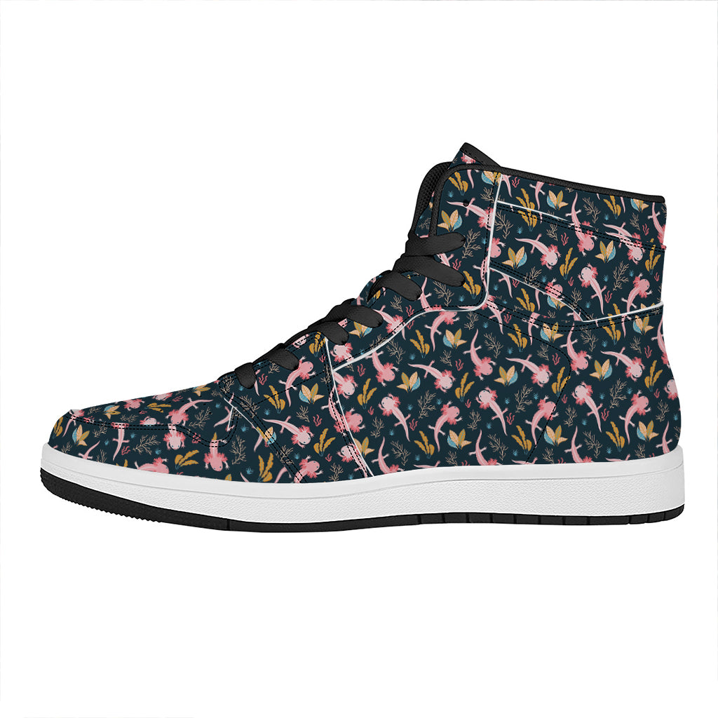 Pink Axolotl Pattern Print High Top Leather Sneakers