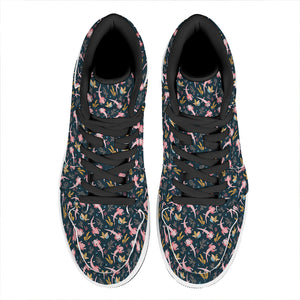 Pink Axolotl Pattern Print High Top Leather Sneakers