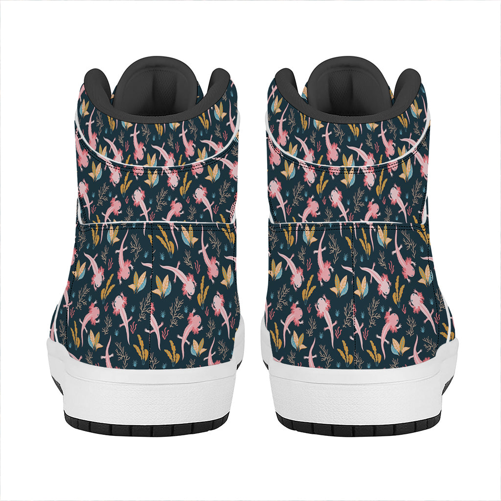 Pink Axolotl Pattern Print High Top Leather Sneakers