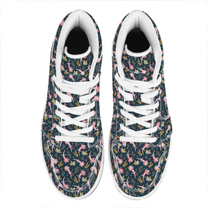 Pink Axolotl Pattern Print High Top Leather Sneakers