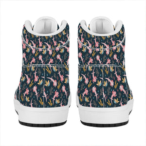 Pink Axolotl Pattern Print High Top Leather Sneakers