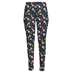 Pink Axolotl Pattern Print High-Waisted Pocket Leggings