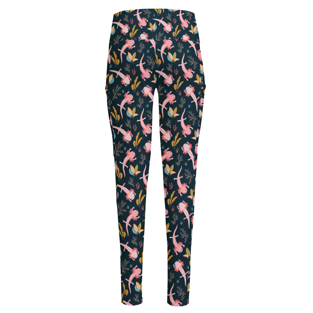 Pink Axolotl Pattern Print High-Waisted Pocket Leggings