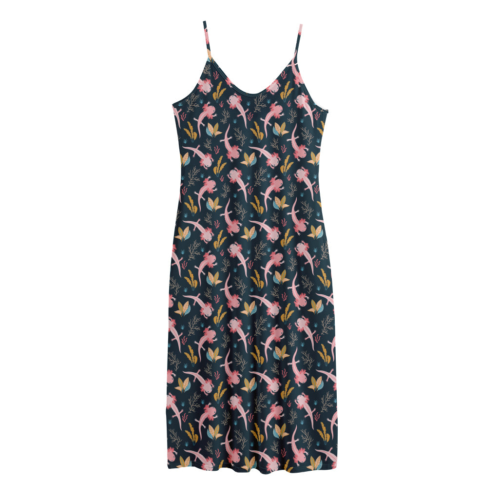 Pink Axolotl Pattern Print Jersey Midi Cami Dress