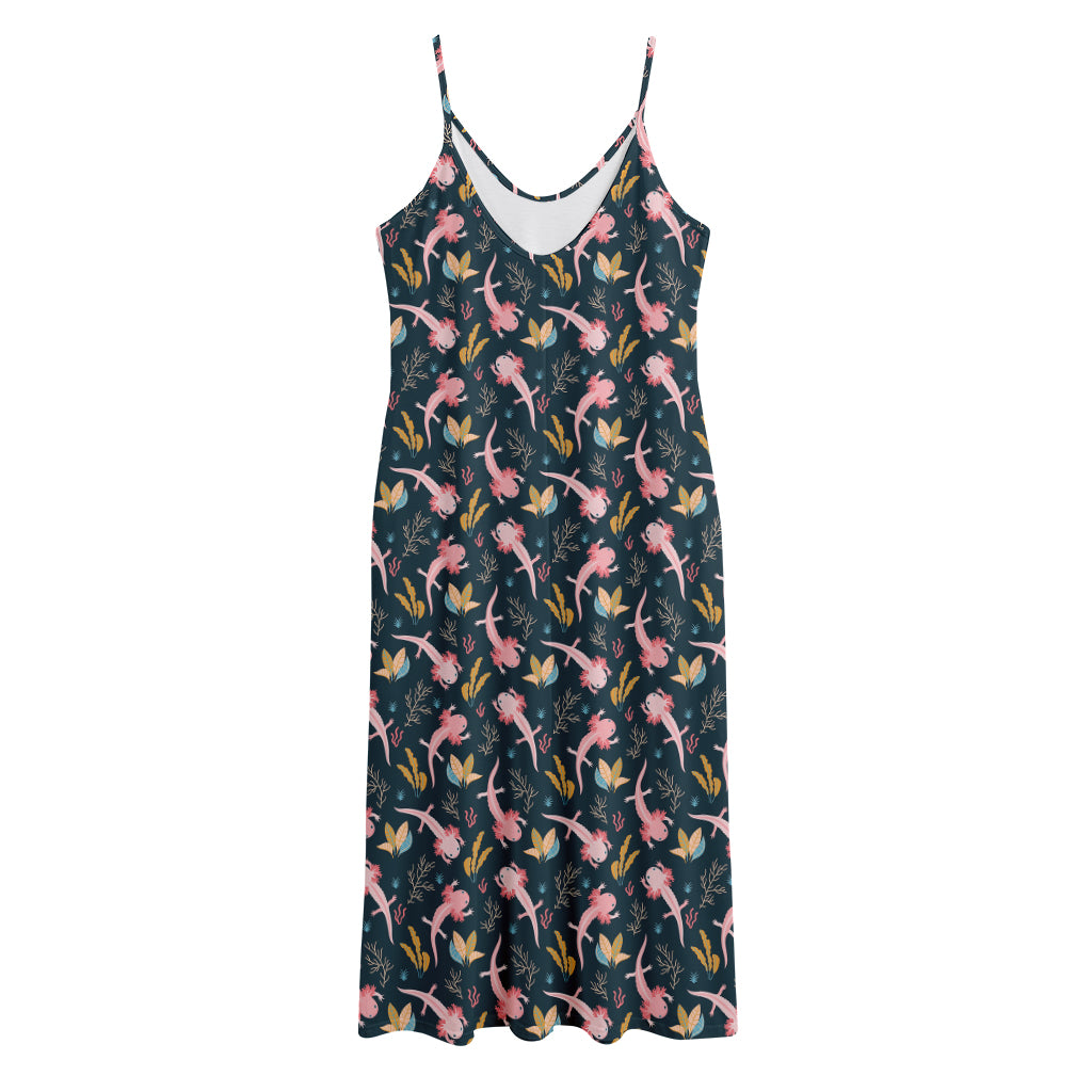 Pink Axolotl Pattern Print Jersey Midi Cami Dress