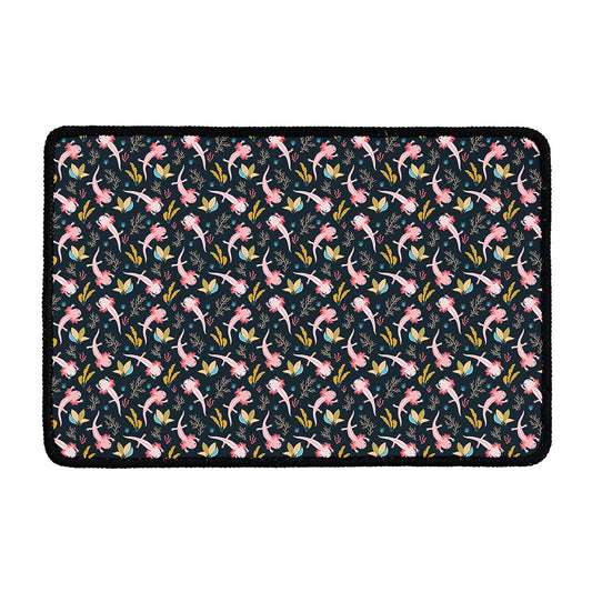 Pink Axolotl Pattern Print Kitchen Mat