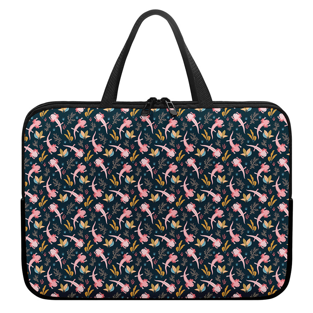 Pink Axolotl Pattern Print Laptop Sleeve With Handle