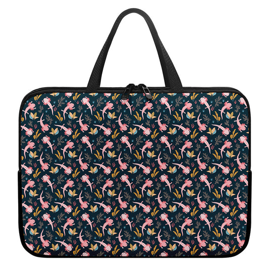Pink Axolotl Pattern Print Laptop Sleeve With Handle