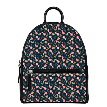 Pink Axolotl Pattern Print Leather Backpack