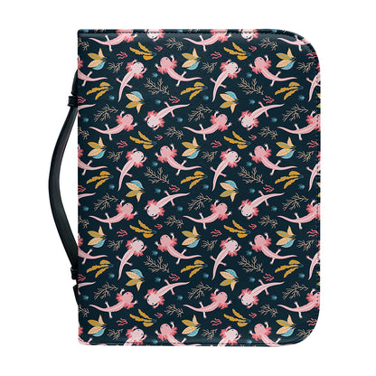 Pink Axolotl Pattern Print Leather Bible Cover