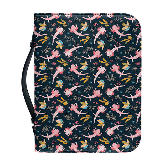 Pink Axolotl Pattern Print Leather Bible Cover
