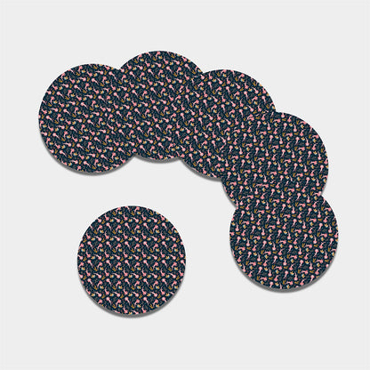 Pink Axolotl Pattern Print Leather Coaster Set