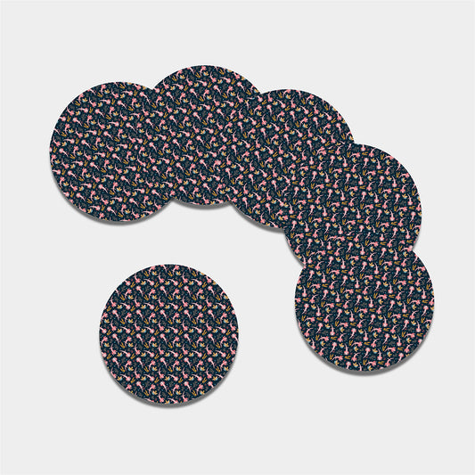 Pink Axolotl Pattern Print Leather Coaster Set
