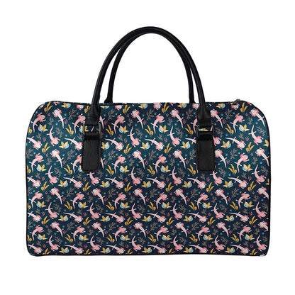Pink Axolotl Pattern Print Leather Duffle Bag