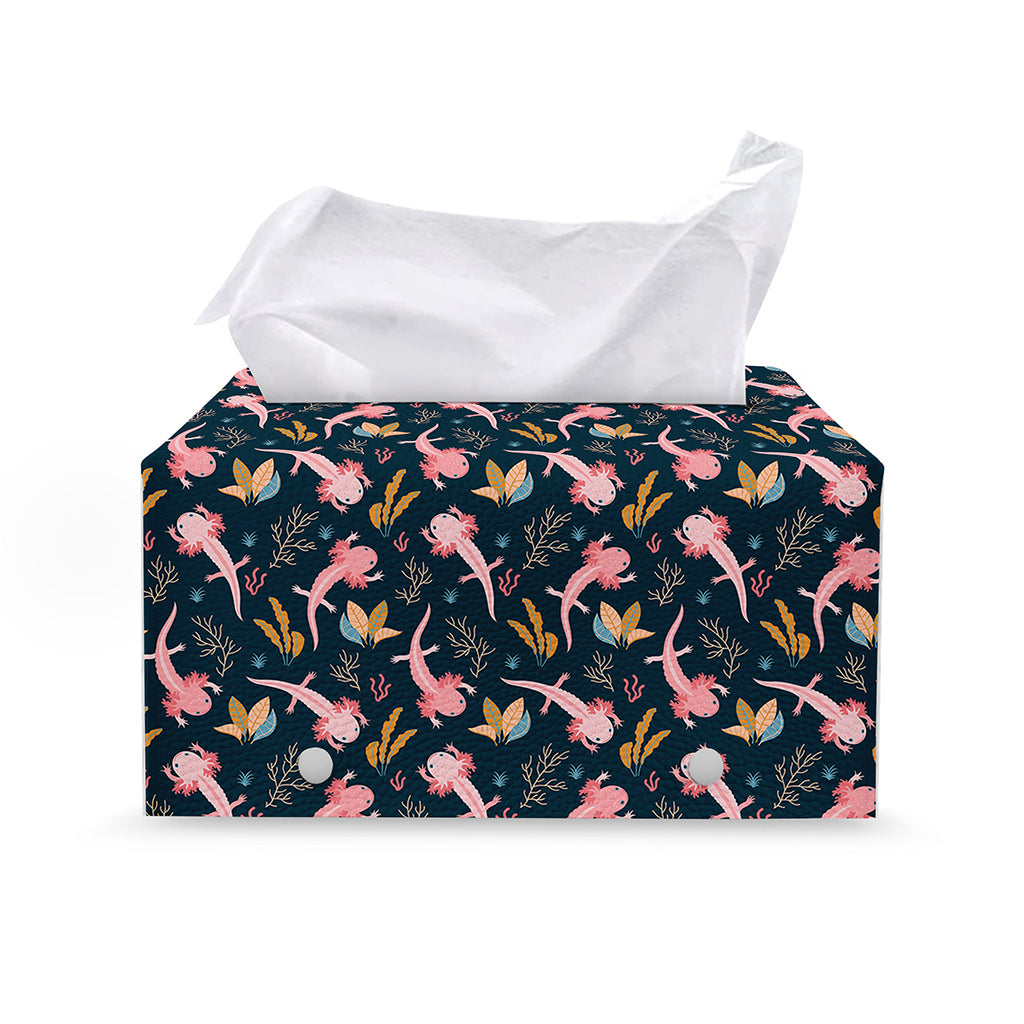 Pink Axolotl Pattern Print Leather Tissue Box Cover