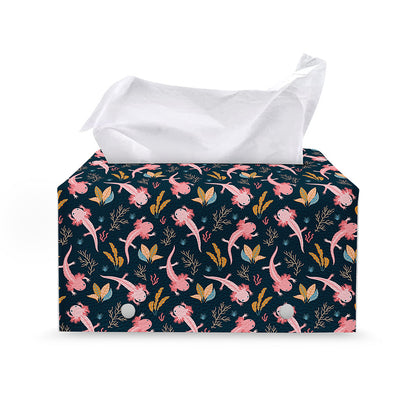Pink Axolotl Pattern Print Leather Tissue Box Cover