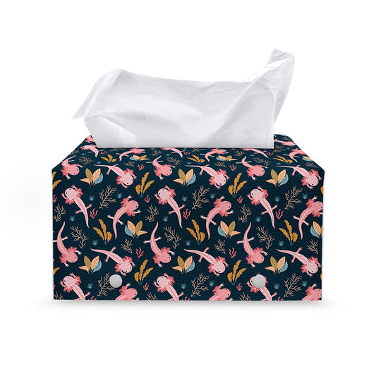 Pink Axolotl Pattern Print Leather Tissue Box Cover