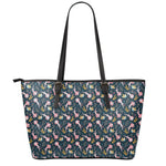 Pink Axolotl Pattern Print Leather Tote Bag