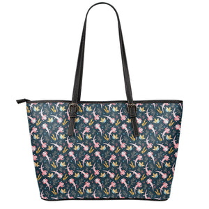 Pink Axolotl Pattern Print Leather Tote Bag