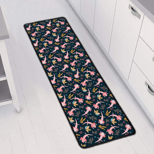 Pink Axolotl Pattern Print Long Kitchen Mat
