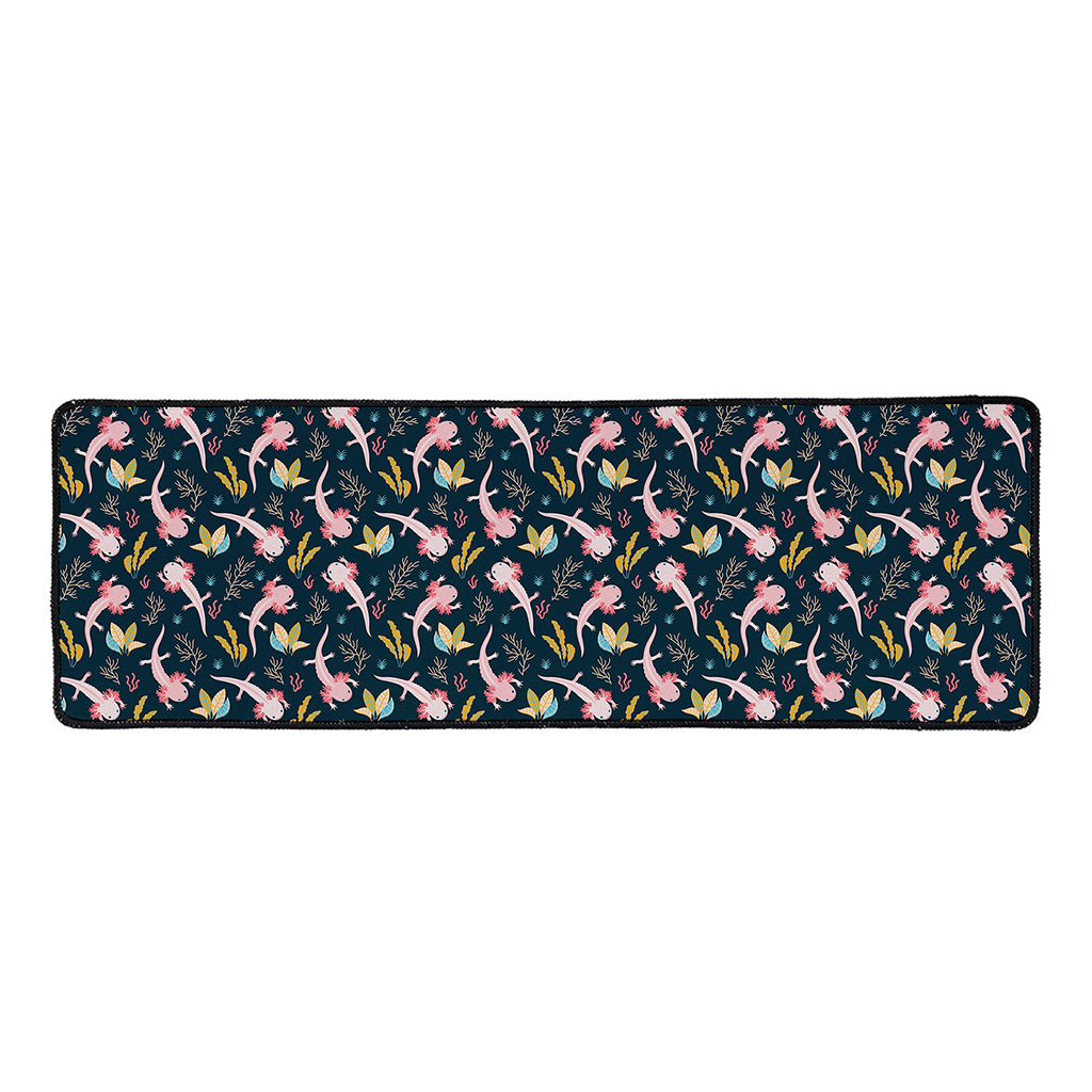 Pink Axolotl Pattern Print Long Kitchen Mat