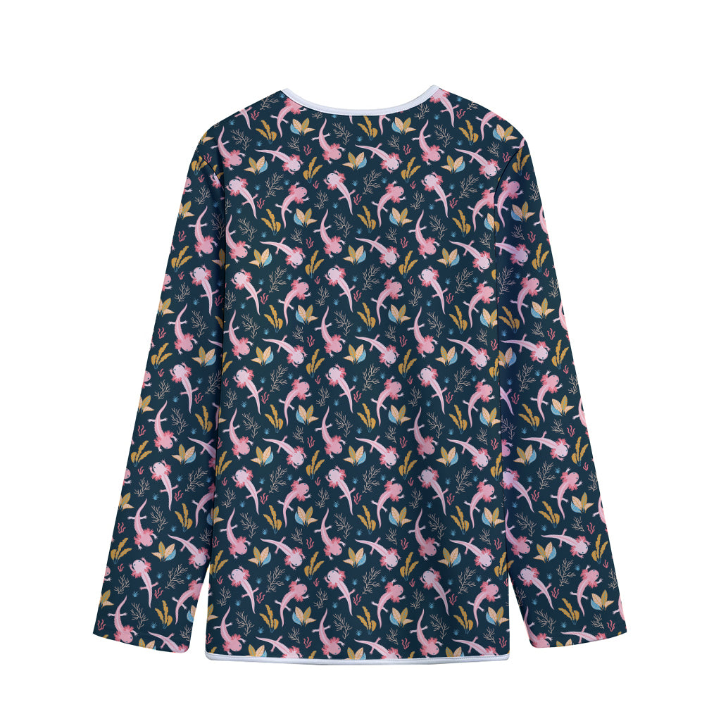 Pink Axolotl Pattern Print Long Sleeve Short Coat