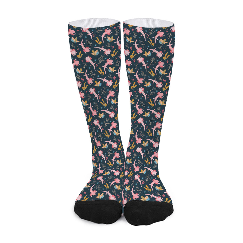 Pink Axolotl Pattern Print Long Socks