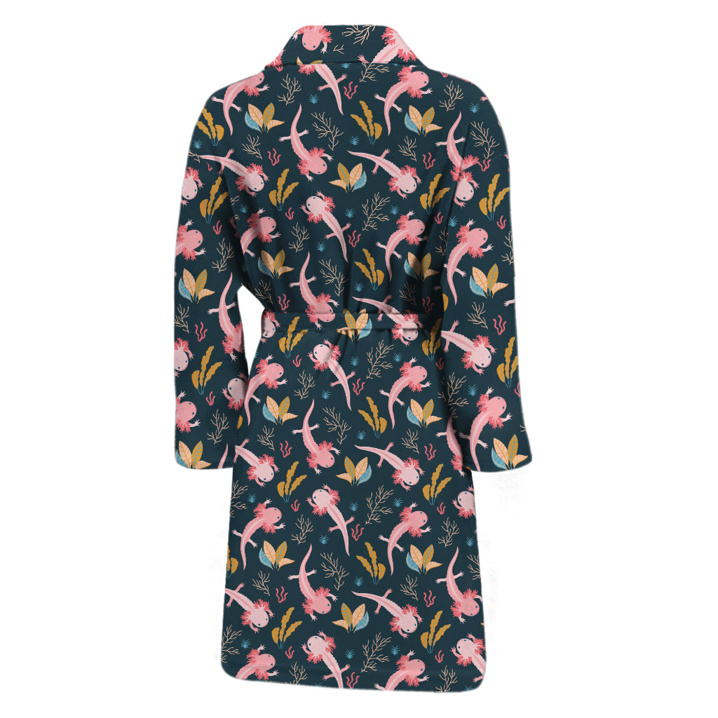 Pink Axolotl Pattern Print Men's Bathrobe