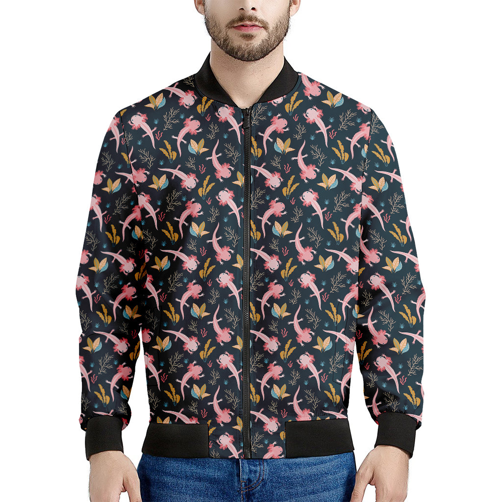 Pink Axolotl Pattern Print Men's Bomber Jacket