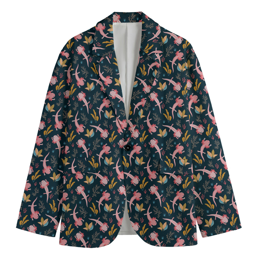 Pink Axolotl Pattern Print Men's Cotton Blazer