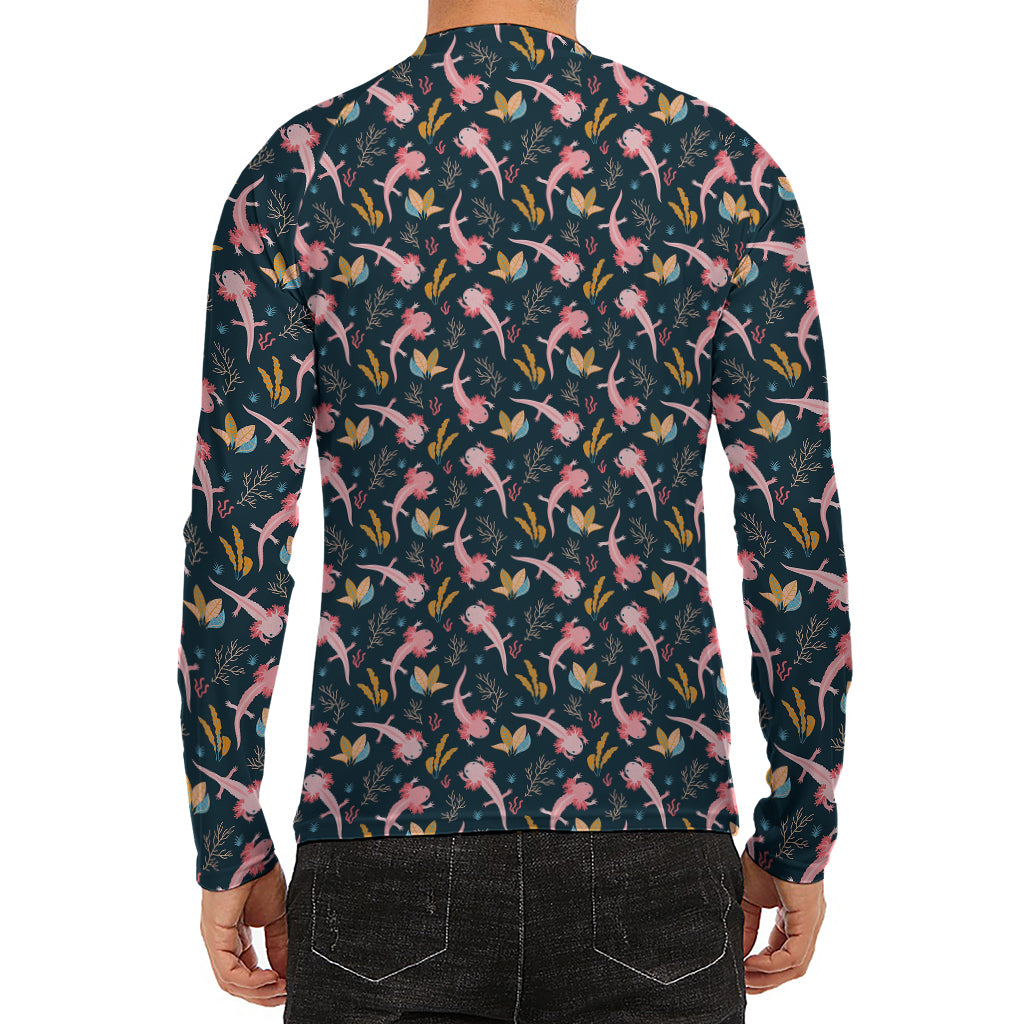 Pink Axolotl Pattern Print Men's Long Sleeve Rash Guard
