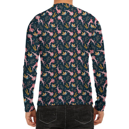 Pink Axolotl Pattern Print Men's Long Sleeve Rash Guard