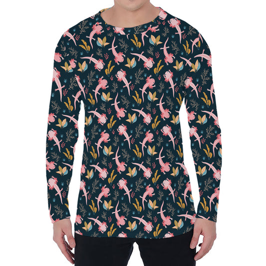 Pink Axolotl Pattern Print Men's Long Sleeve T-Shirt