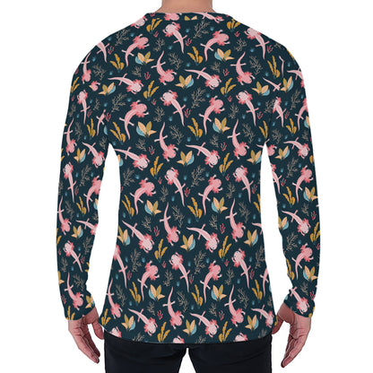 Pink Axolotl Pattern Print Men's Long Sleeve T-Shirt