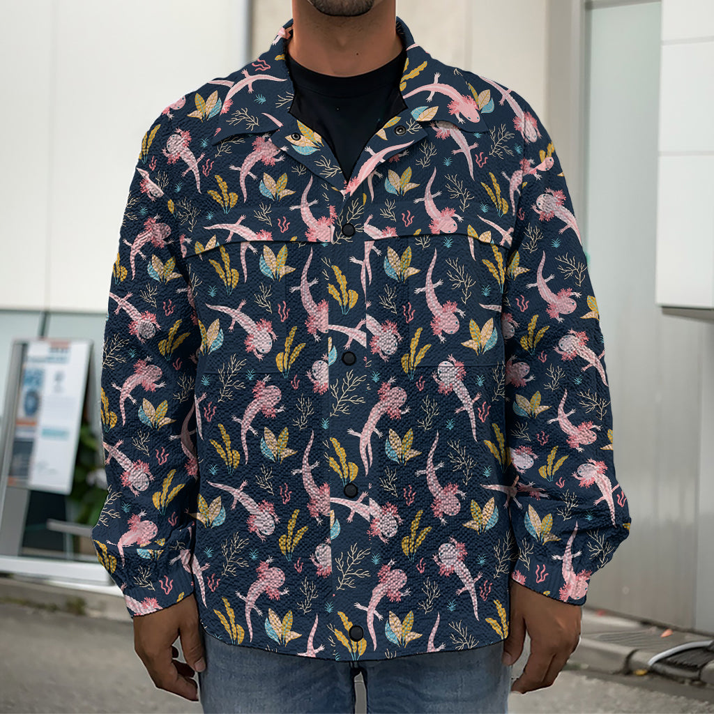 Pink Axolotl Pattern Print Men's Shirt Jacket