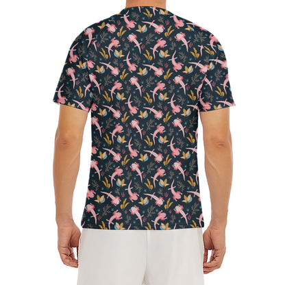 Pink Axolotl Pattern Print Men's Short Sleeve Rash Guard