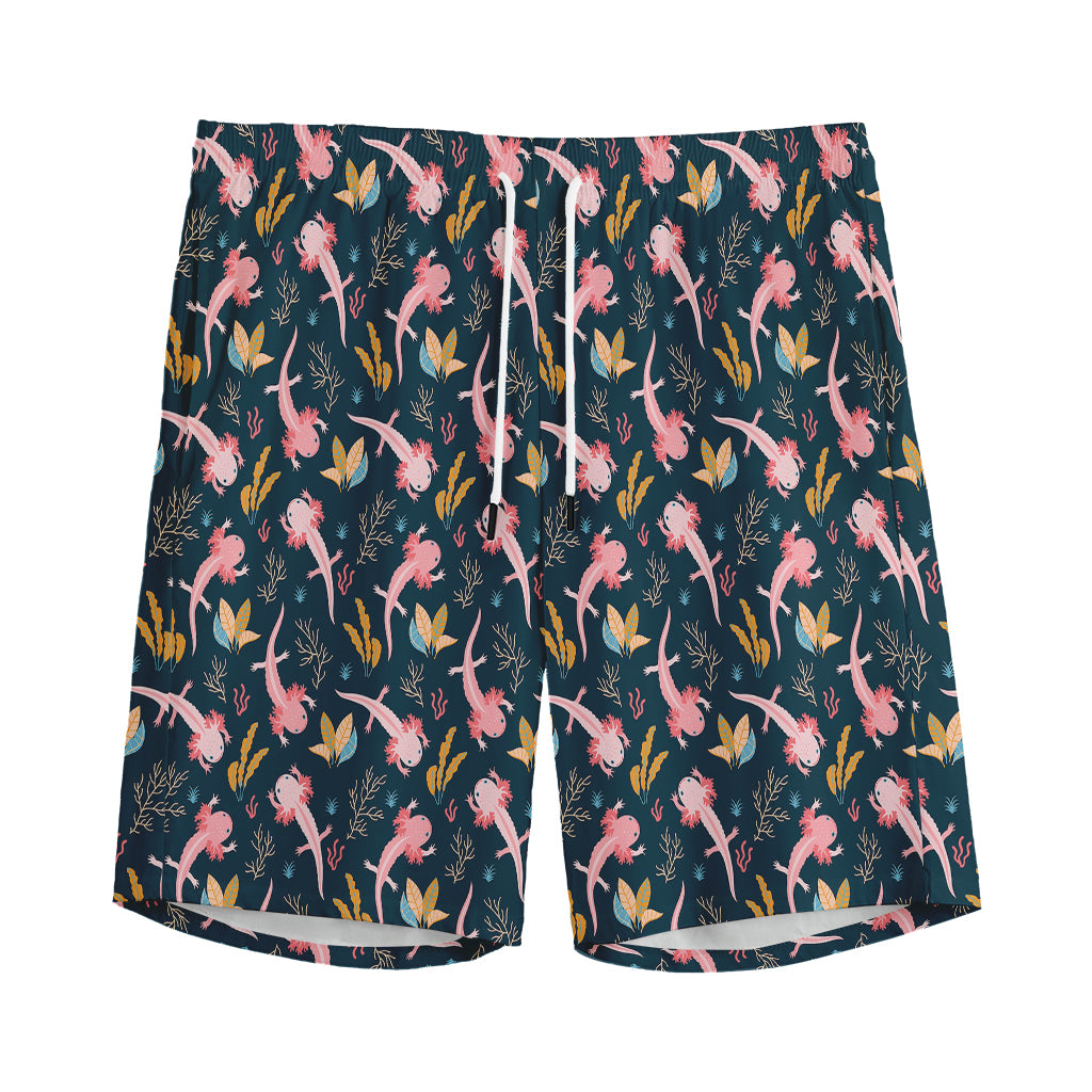 Pink Axolotl Pattern Print Men's Sports Shorts