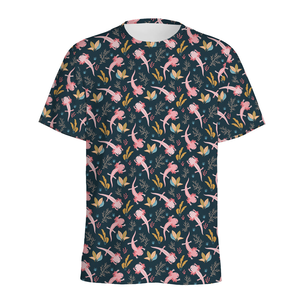 Pink Axolotl Pattern Print Men's Sports T-Shirt